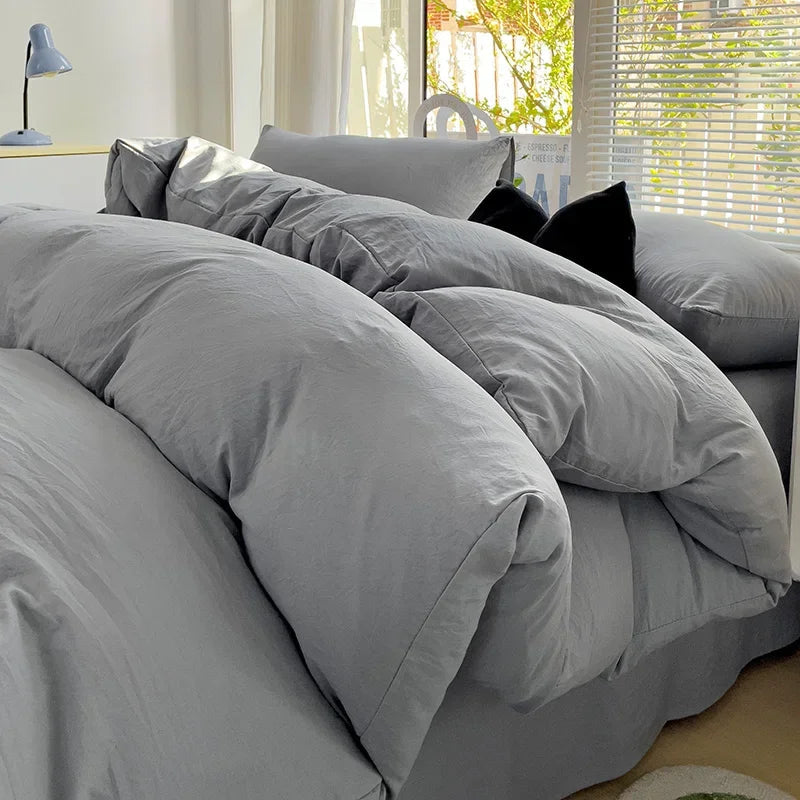 Solid Cotton Bedding Set For Boys with Sheet Duvet Cover Pillowcase Single Couple Bedsheet King Queen Double Twin Size Bed Linen Good Vibrations