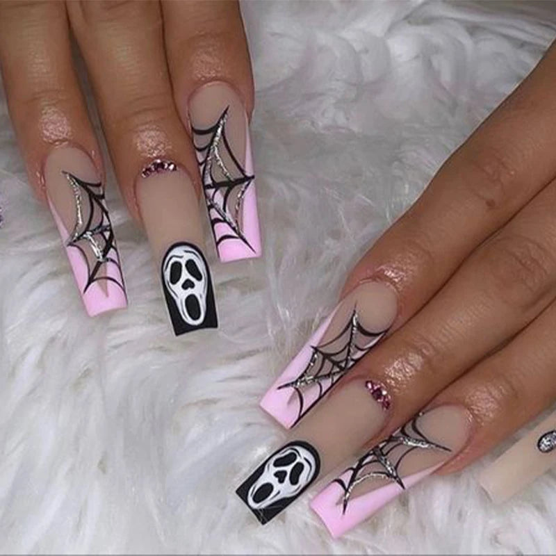 Halloween Acrylic Press On Nails Almond Shape Fake Nails Short Full Cover Glue On Nails Halloween Stick On Nails Cute Ghost Pump Good Vibrations