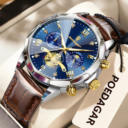 POEDAGAR Military Luxury Men Wristwatch Quartz Waterproof Luminous Chronograph Leather Man Watch Sports Men's Watches Male Reloj Good Vibrations