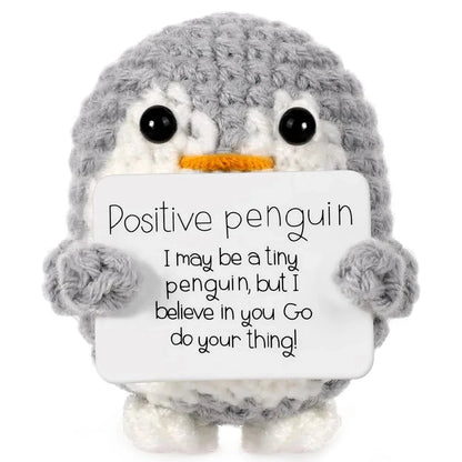 Funny Positive Energy Penguin Hug Pocket Doll Mini Handmade Plush Knitted Penguin Ornament Home Room Decoration Christams Gift Good Vibrations