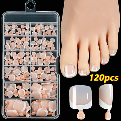 120Pcs French Short Square Artificial Press On Toenails Nude Pink Full Cover False Toe Nails Fake Toe Nail Extension For Women Good Vibrations