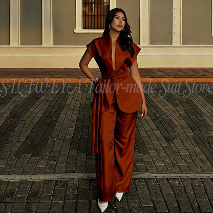 Modern Women Suits For Wedding Business Fashion 2 Pieces Sets Elegant Women's Sets Outfits Short Sleeves Jacket Pants Customized Good Vibrations