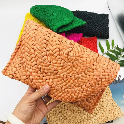Corn Husk Weave Dinner Clutch Bag Women's Fashion Simple Solid Straw Large Purse Woman Summer Casual Vacation Ladies Wallet 2025 Good Vibrations