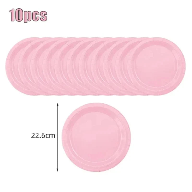 Solid Color Party Set Light Pink Tableware Paper Cup Paper Plate Tablecloth Wedding Birthday Bride Party Supplies Decorations Good Vibrations