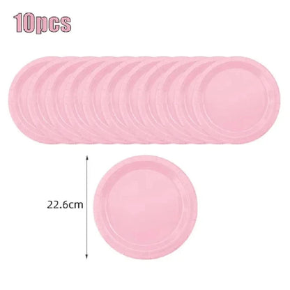 Solid Color Party Set Light Pink Tableware Paper Cup Paper Plate Tablecloth Wedding Birthday Bride Party Supplies Decorations Good Vibrations