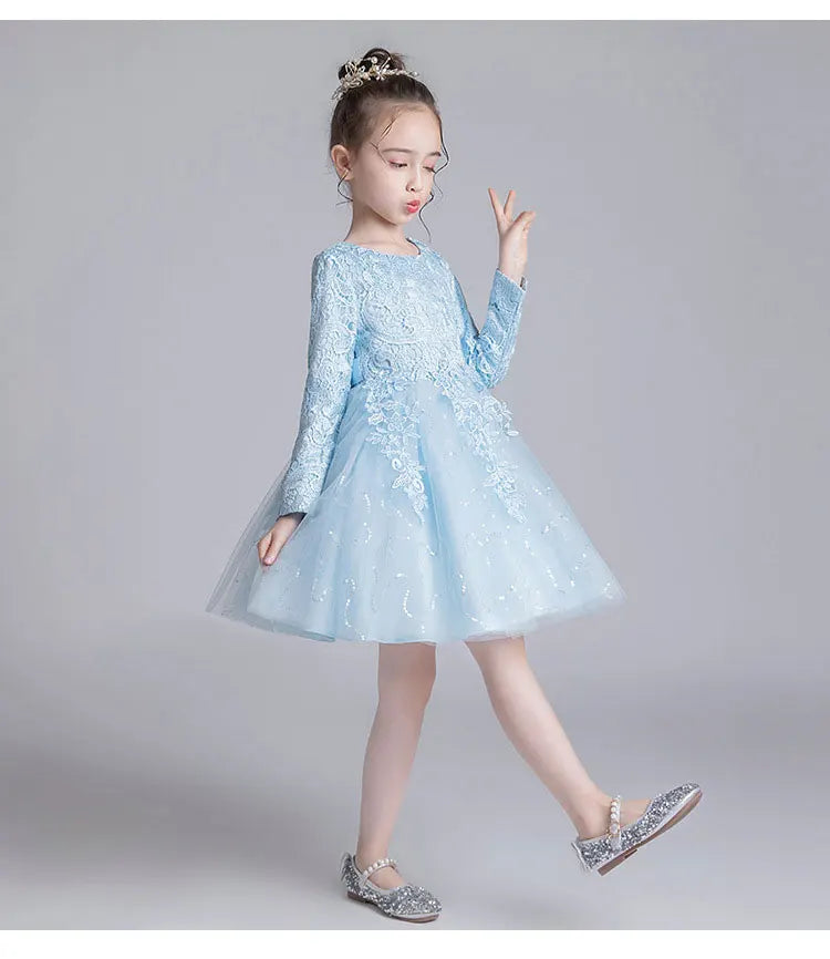 Fashion Flower Girl Dresses for Weddings Lace Long Sleeve Children Bridesmaid Dresses Spring Autumn Girls Party Dress 3-12 Years Good Vibrations