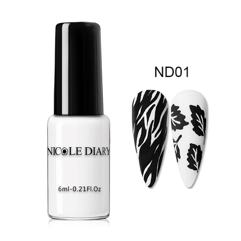 NICOLE DIARY Stamping Nail Polish Black White Gold Silver Nail Art Printing Varnish DIY Design for Stamping Plate Nails Painting Good Vibrations