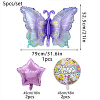 5pcs Colorful Butterfly Happy Birthday Ball Balloon Set Butterfly Theme Birthday Party Wedding Decoration Good Vibrations
