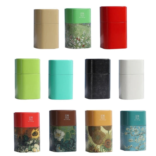 Elegant Tea Stash Jar Durable Metal Container for Herbs Storage Oil Painting Coffee Storage Container Metal Tea Box Can GOOD Vibrations Adult Super Store