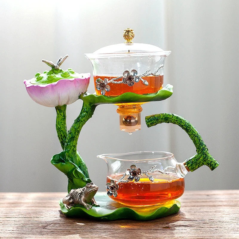 Automatic Tea Set with Heat-Resistant Glass Teapot and Lazy Magnetic Tea Infuser for Home and Office Good Vibrations
