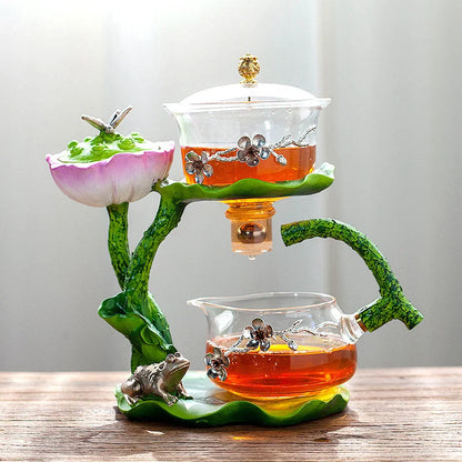 Automatic Tea Set with Heat-Resistant Glass Teapot and Lazy Magnetic Tea Infuser for Home and Office Good Vibrations