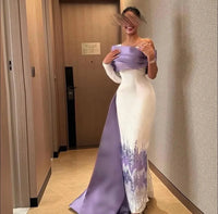 Customized Elegant One Shoulder Evening Dresses Long Sleeves Straight Party Dresses with Satin Sweep Train Women Prom Dresses Good Vibrations