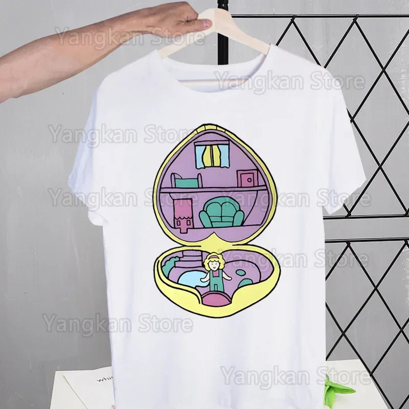 Polly Pocket Print T-Shirt Casual Crew Neck Short Sleeve T-Shirt Women's Clothing Good Vibrations