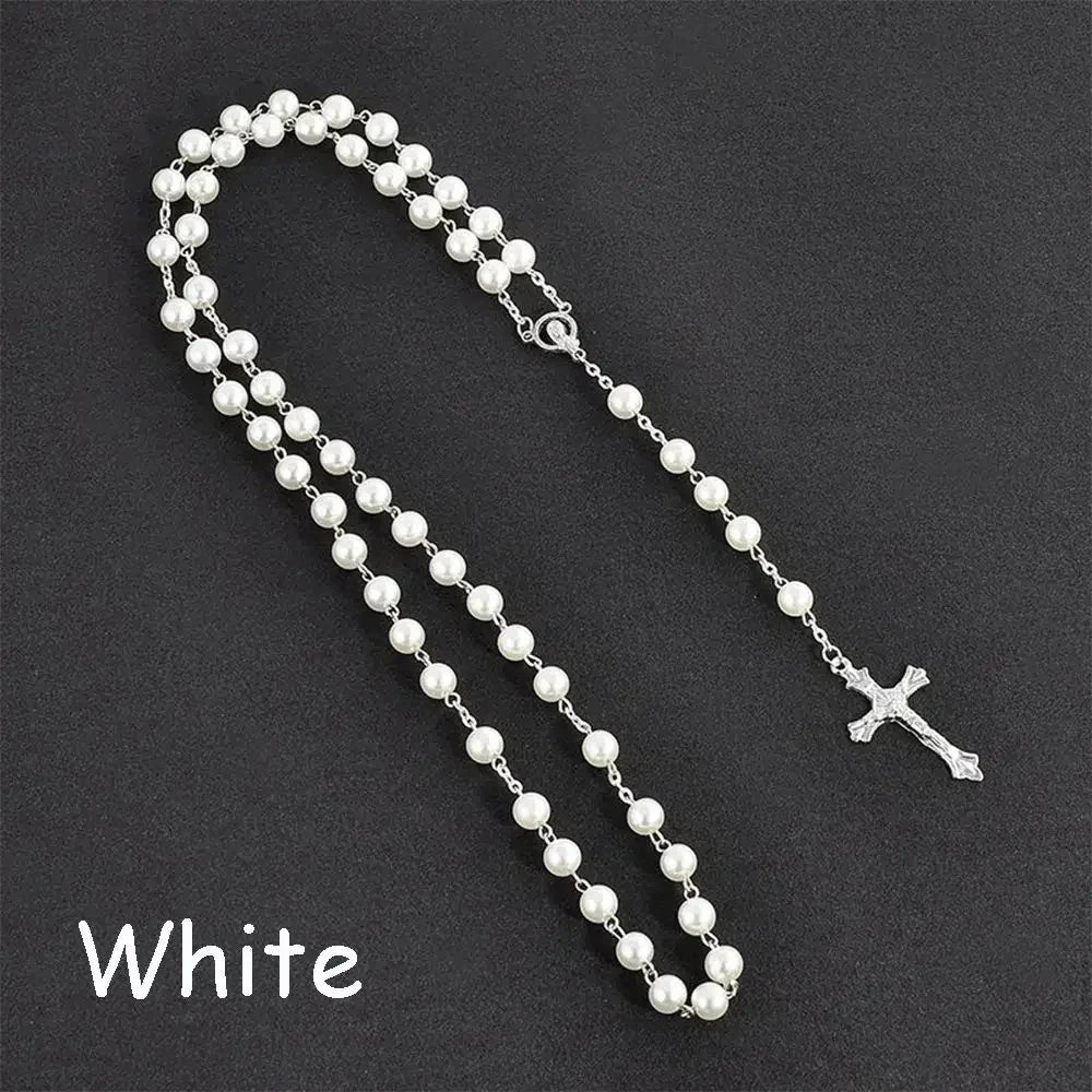 Fashion Vintage Cross Necklace Rosary Beads Chain Jesus Crucifix Virgin Mary Pendant Chain Jewelry Necklace Good Vibrations
