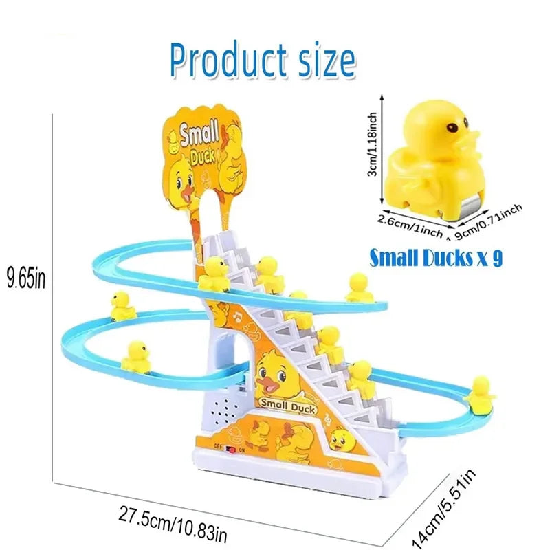 Electric Small Ducks Climbing Toys DIY Ducks Chasing Race Track Game Set with Lights & Music Roller Coaster Toy for Kids Gift Good Vibrations