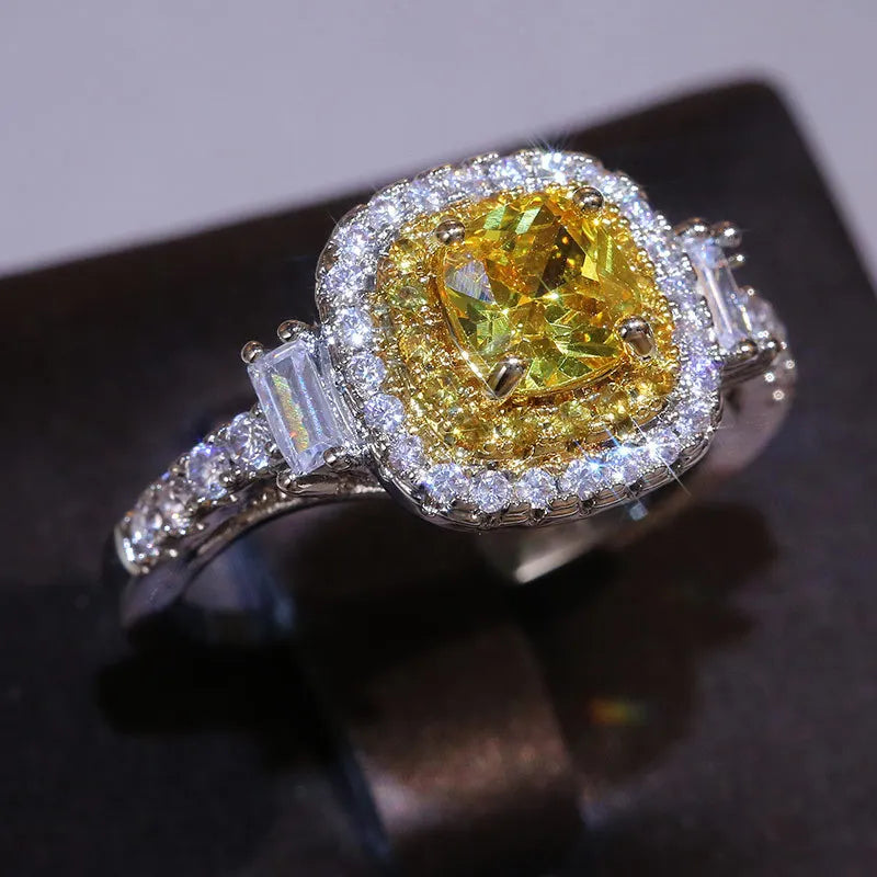 Elegant Yellow Water Drop Shaped Crystal Rhinestone Zircon Ladies Ring for Women Party Wedding Engagement Jewelry Size 6-10 Good Vibrations