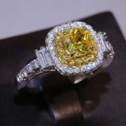 Elegant Yellow Water Drop Shaped Crystal Rhinestone Zircon Ladies Ring for Women Party Wedding Engagement Jewelry Size 6-10 Good Vibrations
