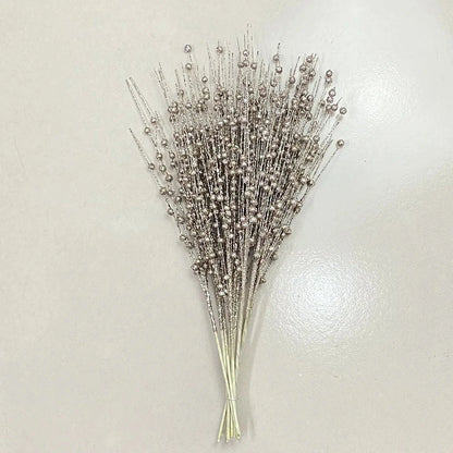 Christmas Tree Decoration, Fake Glitter Berry Leave, Dried Branch, Golden Powder, Flower Material, New Year Party, 1Pc, 12 Forks Good Vibrations