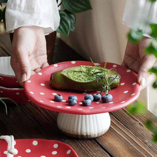Cute Red Mushroom Ceramic Tableware Coffee Cup Afternoon Tea Set Creative Cartoon Pastry Plate Rice Bowl Salad Plate Dinner Dish Good Vibrations