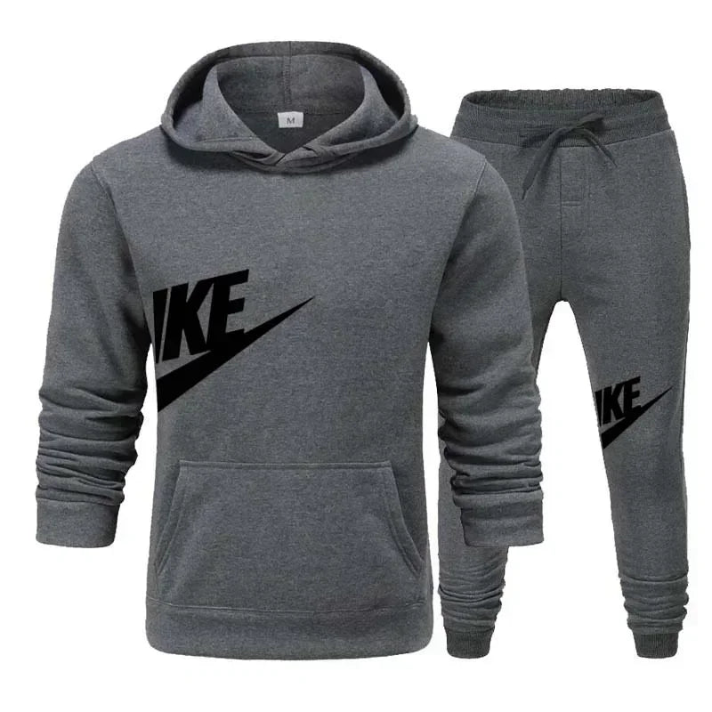 New men's casual fitness and running sportswear for autumn and winter, fashionable printed loose hooded pullover + long pants se Good Vibrations