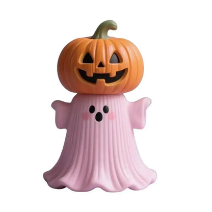 Handheld Pumpkin Decoration Halloween Ghost Ornament Pink Halloween Ghost Figurine Set with Pumpkin Decoration Resin for Home Good Vibrations