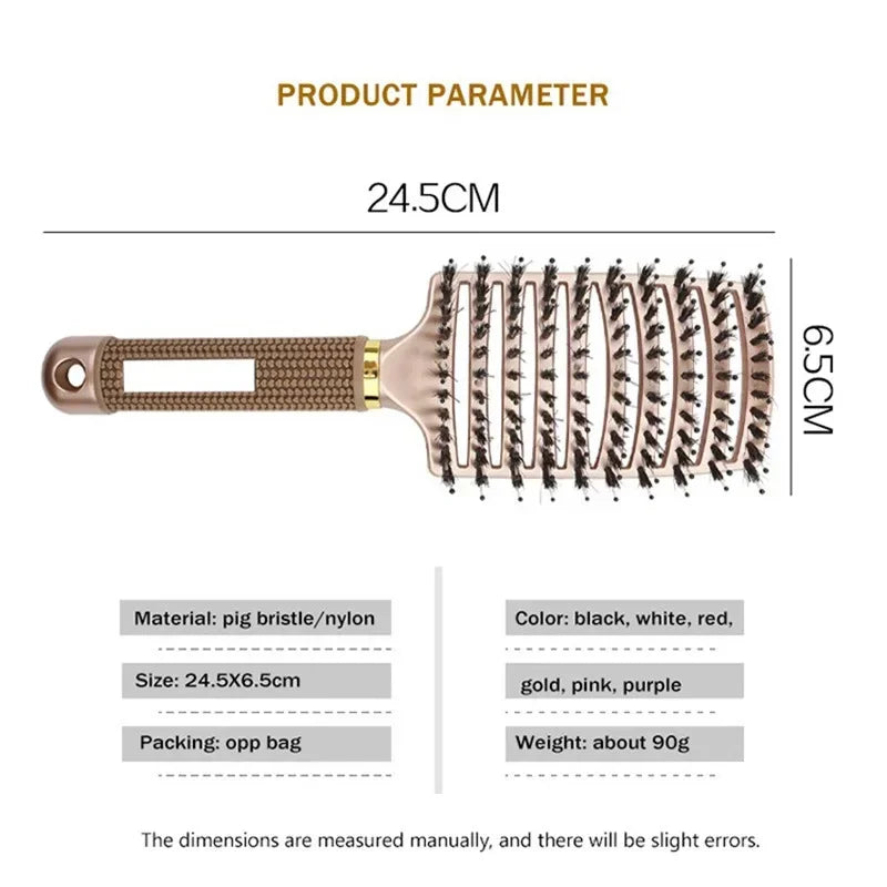 Hair Brush Scalp Massage Comb Hairbrush Boar Bristle Nylon Women Wet Curly Detangle Hair Brush Salon Hairdressing Styling Tool Good Vibrations