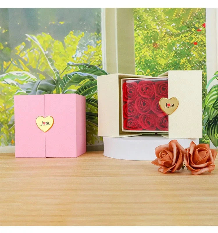 Birthday Gift for Girlfriend - 9 Rose Jewelry Box with Drawer Storage, Quadrilateral Spray-Painted Plastic Design, Perfect for H Good Vibrations