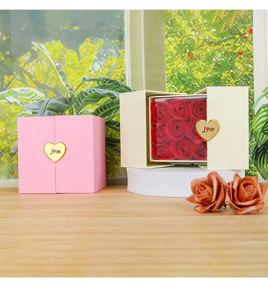 Birthday Gift for Girlfriend - 9 Rose Jewelry Box with Drawer Storage, Quadrilateral Spray-Painted Plastic Design, Perfect for H Good Vibrations