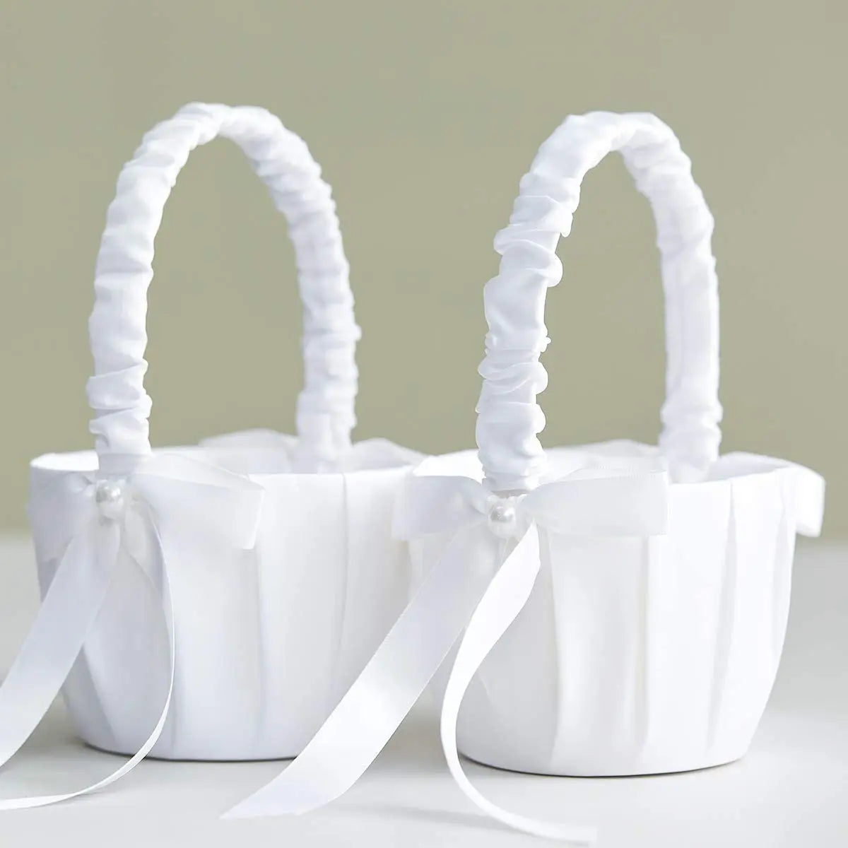 20 cm White Flower Girls Basket Silk Wedding Basket for Flower Bride/Kids Hand Held Wedding Ceremony Party Decorations Good Vibrations