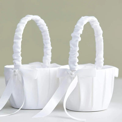 20 cm White Flower Girls Basket Silk Wedding Basket for Flower Bride/Kids Hand Held Wedding Ceremony Party Decorations