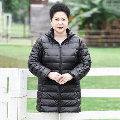 Autumn Winter Warm Women's Jacket 2023 New Korean Hooded Slim-fit X-long Mom Coat Plus Size 5xl 6xl Female Office Lady Jacket Good Vibrations