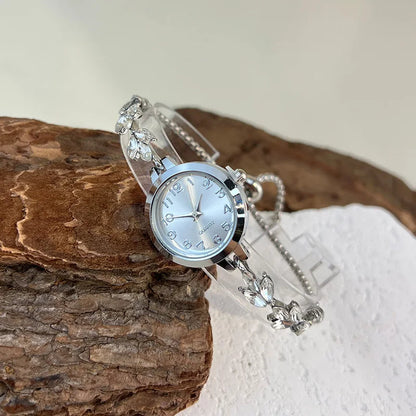 Round alloy case Arabic numeral classic dial leaf-shaped diamond-encrusted fashionable bracelet elegant ladies quartz watch Good Vibrations Adult Super Store