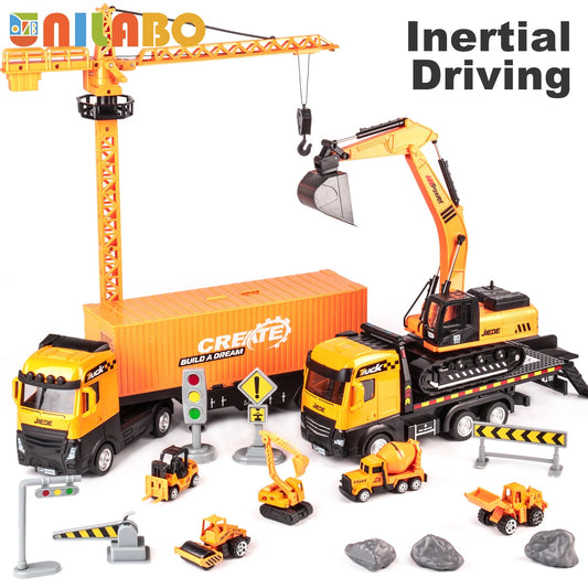 Alloy Construction Vehicles Toy Set for Ages 3-8-STEM Toys with Container Truck/Tower Crane/Excavator, Perfect Birthday Gift Good Vibrations