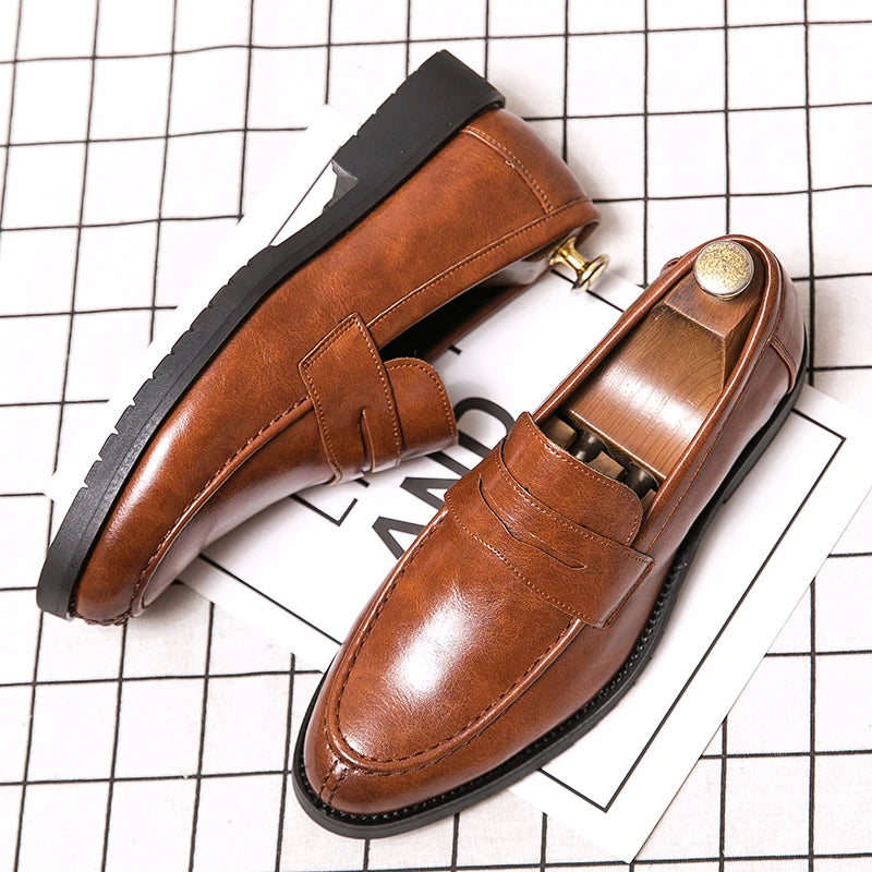Men's Dress Shoes Trend Leather Formal Loafers Men Classic Casual Business Shoes For Men Party Social Leather Shoes Loafers Male Good Vibrations