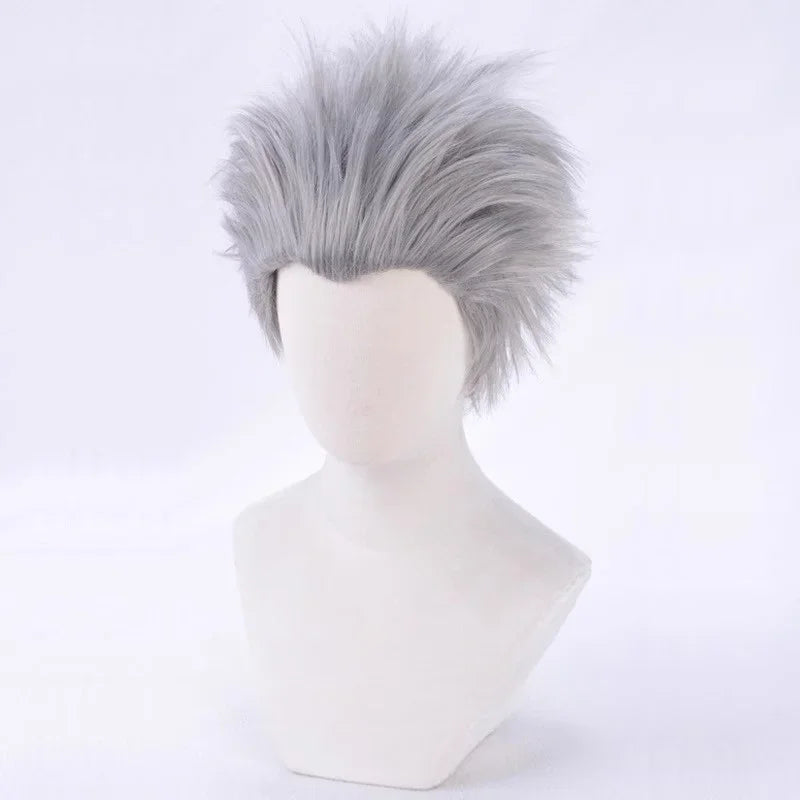 Vergil Cosplay Wig Short Silver Grey Slicked-back Hair Heat Resistant Synthetic Hair Wigs Good Vibrations