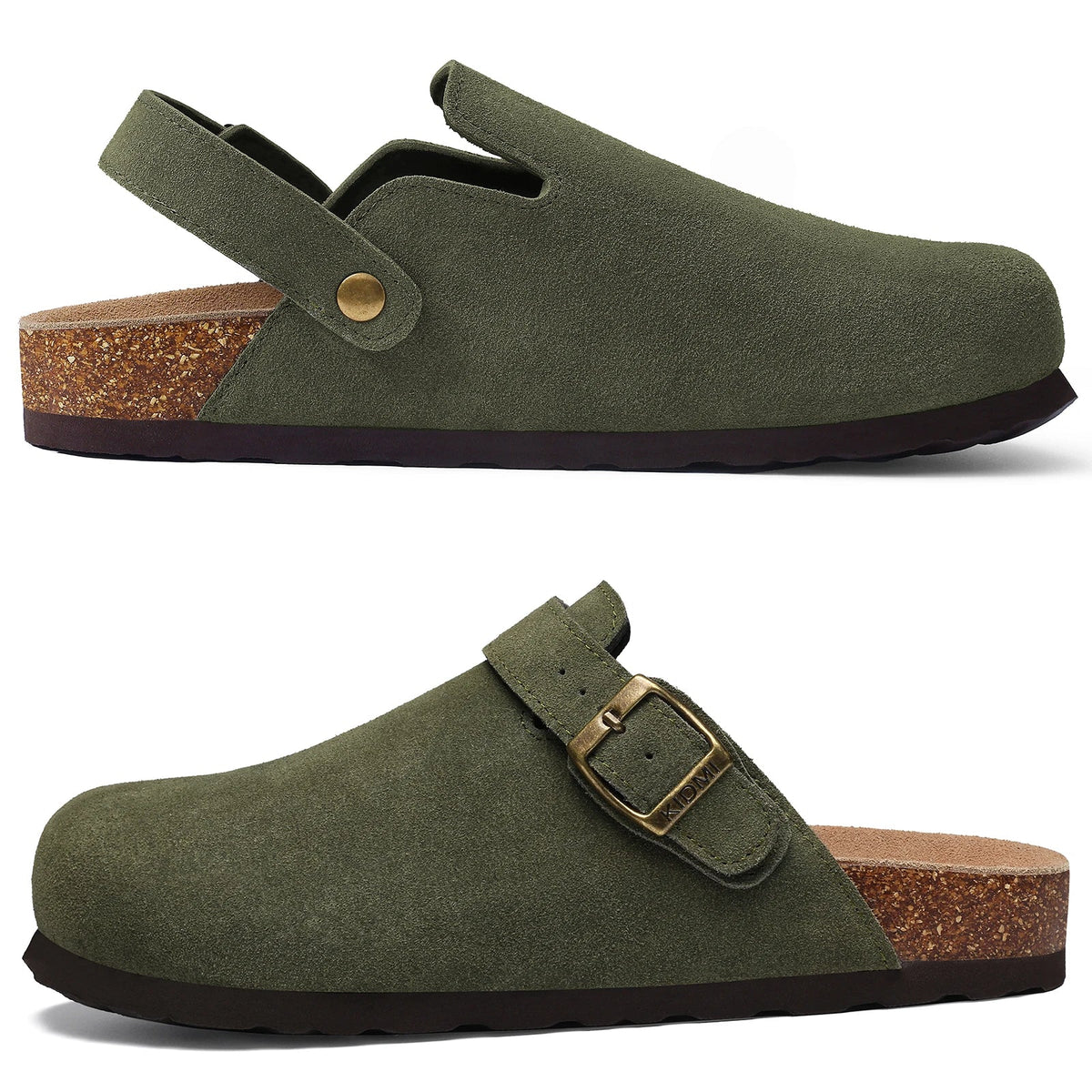 Comwarm Women's Suede Clogs with Adjustable Strap Cork Footbed Leather Mules Slippers Unisex Outdoor Comfortable Potato Shoes Good Vibrations