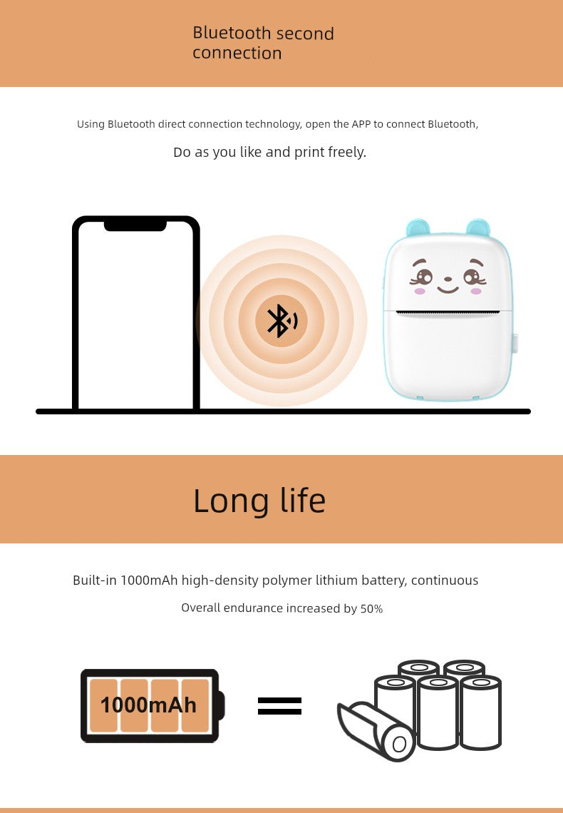 Mini Student Pocket Wrong Question Printer Meow Printer Thermal Photo Label Small Household Portable Cheap Good Vibrations