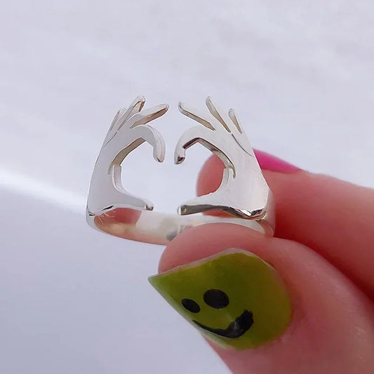 2026 New European and American Adjustable Heart Ring Couple Gift Boys  Popular Simple Finger  Accessories Wholesale Good Vibrations