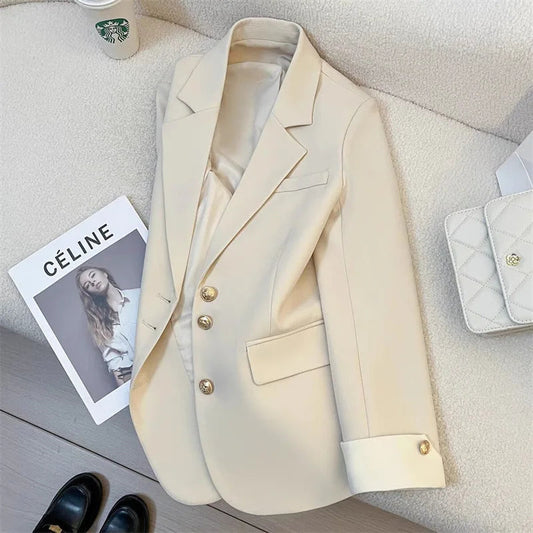 Single Breasted Notched Blazer Jackets Fashion Women Solid Long Sleeve Office Lady Blazers Casual Spring Autumn Female Clothes Good Vibrations