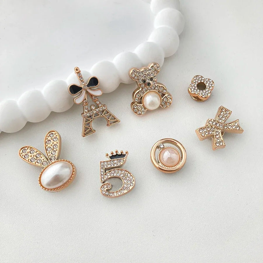 14pcs Sparkling Rhinestone Faux Pearl Shoe Charms Pins Set DIY Detachable Decorative Accessories Suitable For CROCS Clogs Good Vibrations