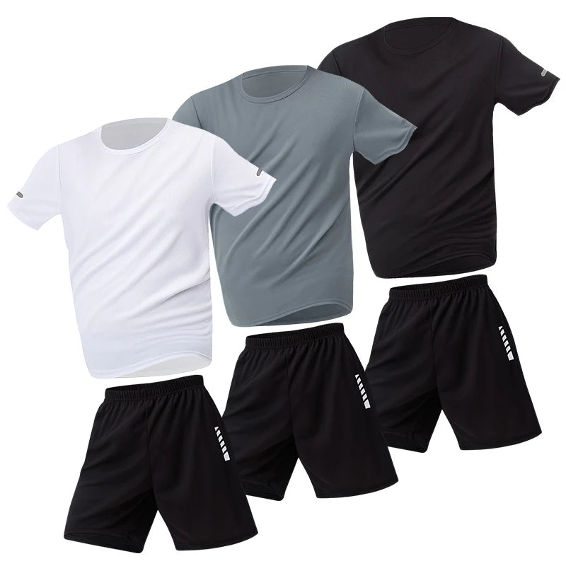 2/4/6 Pcs Plus Size Men's Quick-drying Short-sleeved Shorts Suit Men's Leisure Sports Running Fitness T-shirt Joker Shorts Teen Good Vibrations