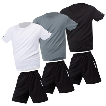 2/4/6 Pcs Plus Size Men's Quick-drying Short-sleeved Shorts Suit Men's Leisure Sports Running Fitness T-shirt Joker Shorts Teen Good Vibrations