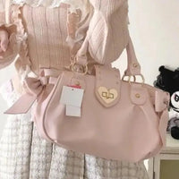 Harajuku Bow Pink Hand Bag Purse Women Japanese Style Soft Casual Crossbody Bag Ladies Sweet Cute Large Capacity Shoulder Bags Good Vibrations