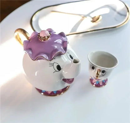 Disney Beauty And The Beast Teapot Cute Cartoon Coffee Pots Mug Mrs Potts Chip Cup Tea Pots Tea Cup Set Home Decor Ornament Gift Good Vibrations