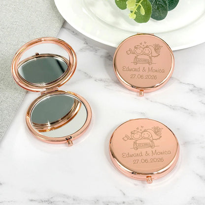 Wedding Favors for Guests Personalized Pocket Mirrors Wedding Souvenirs Customized Rose Gold Metal Compact Mirrors Good Vibrations