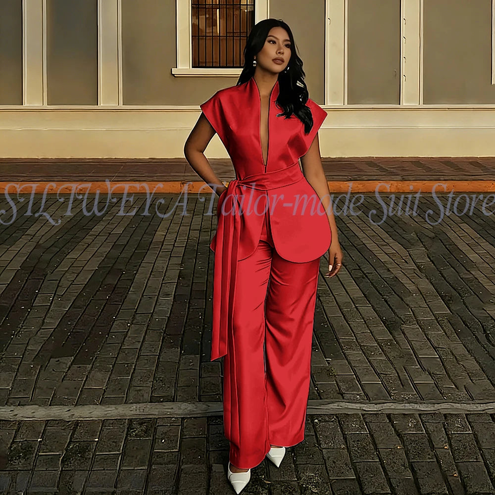 Modern Women Suits For Wedding Business Fashion 2 Pieces Sets Elegant Women's Sets Outfits Short Sleeves Jacket Pants Customized Good Vibrations