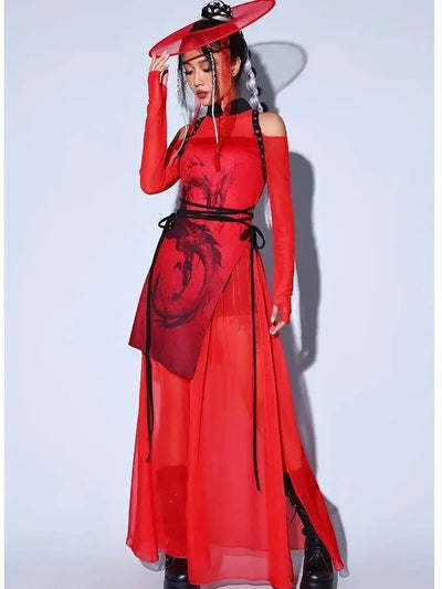 Jazz Costume Chinese Style Red Fashion Business Show Series Women Group Singing Costume