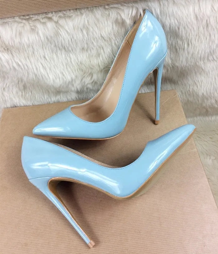 Women's 8CM 10CM 12CM Blue Pointed Toe High Heels 2025 New Elegant Temperament Party Single Shoes Solid Ladies Large Size Pumps Good Vibrations