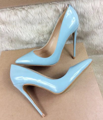 Women's 8CM 10CM 12CM Blue Pointed Toe High Heels 2025 New Elegant Temperament Party Single Shoes Solid Ladies Large Size Pumps Good Vibrations