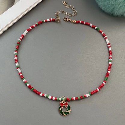Christmas Necklaces for Women Girls Handmade Rice Beads X'mas Tree Santa Claus Snowman Gift Necklace Pendant New Year Jewelry Good Vibrations
